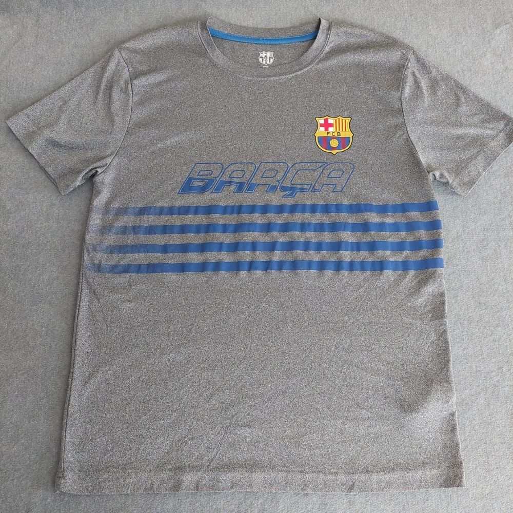 FC Barcelona Barca Gray Soccer Jersey Tee Shirt Large L Poly Dry Fit